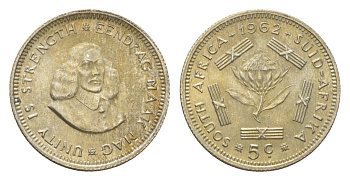 ЮАР 5 центов 1962 KM 59 серебро aUNC 4623-659