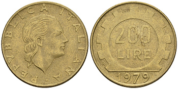 Италия 200 лир 1979 R, шестерня KM 105 алюминиевая бронза 85-437