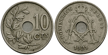 Бельгия 10 сантимов 1921 Belgie KM 86 медно-никель 4172-622
