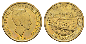 Дания 20 крон 2010 Корабли - Каяк-Умиак KM 940 алюминиевая бронза UNC M69-05