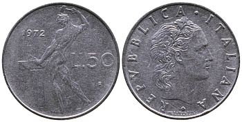 ИТАЛИЯ 50 ЛИР 1972 R, КУЗНЕЦ KM 95.1 сталь 3333-834
