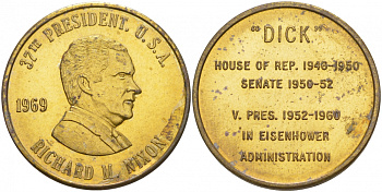США МЕДАЛЬ ND 37-ЫЙ ПРЕЗИДЕНТ РИЧАРД НИКСОН 28 мм латунь 73-446
