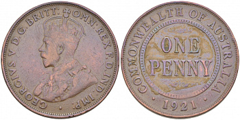 Австралия 1 пенни 1921 Георг V (1910-1936) KM 23 бронза 4403-921