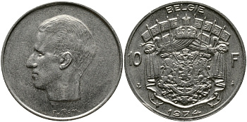 БЕЛЬГИЯ 10 ФРАНКОВ 1974 BELGIE, БОДУЭН I (1951-1993) KM 156.1 никель 3333-1044
