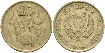 Кипр 10 центов 1988 KM 56.2 никель латунь 4141-1143