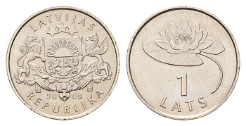 Латвия 1 лат 2008 Лилия KM 92 медно-никель UNC 4679-342