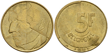 Бельгия 5 франков 1993 Belgique, Бодуэн I (1951-1993) KM 163 алюминиевая бронза 4601-216
