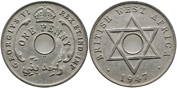 Британская Западная Африка 1 пенни 1947 Георг VI (1937-1952) KM 19 медно-никель 1523-525