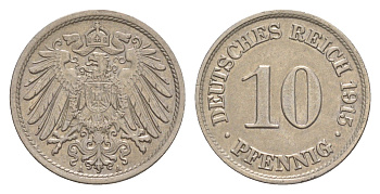 Германия 10 пфеннигов 1915 A, Вильгельм II (1888-1918) KM 12, J. 13 медно-никель 4640-336