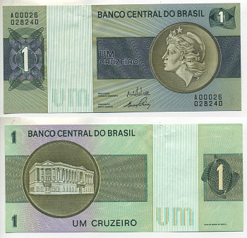 Бразилия 1 крузейро ND (1970-1972) серия А00026 Pick 191а бумага 7457-2-1