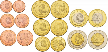 ШВЕЦИЯ НАБОР ИЗ 8 МОНЕТ 2004 PROBE, ESSAI, ЕВРОПРОБНИКИ БОЛЬШОГО ФОРМАТА, ГУСТАВ II АДОЛЬФ, В ХОЛДЕРАХ биметалл PROOF 1520-1011