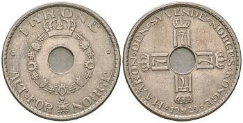 Норвегия 1 крона 1925 Хокон VII (1905-1957) KM 385 медно-никель 77-616