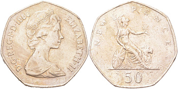 Великобритания 50 новых пенсов 1980 Елизавета II (1952-2022) KM 913, Spink H1 медно-никель 4165-1242