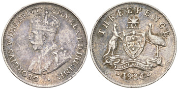 Австралия 3 пенса 1924 Георг V (1910-1936) KM 24 серебро 4621-1127