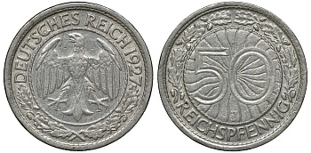 Германия 50 рейхспфеннигов 1927 J KM 49, J. 324 никель 72-1146