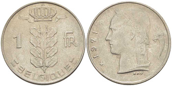 БЕЛЬГИЯ 1 ФРАНК 1971 BELGIQUE, БОДУЭН I (1951-1993) KM 142.1 медно-никель 213-527