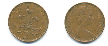 Великобритания 2 пенса 1975 Елизавета II (1952-2022) KM 916, Spink 4235 (C1) бронза 177-816