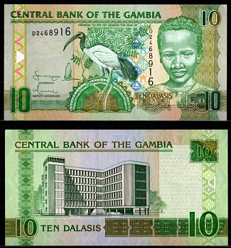 Гамбия 10 даласи ND (2001-2005) Pick 21 c бумага UNC (пресс) 7214-56-3-2