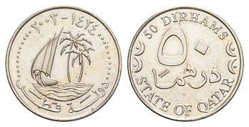 Катар 50 дирхамов 2003 KM 9 медно-никель UNC 4633-144