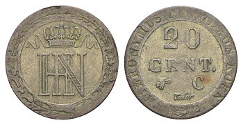 Вестфалия 20 сантимов 1812 C, Жером Бонапарт (1807-1813), из коллекции Ричарда Б. Смита Smith 300, KM 97, ASK 37 серебро 1525-1125