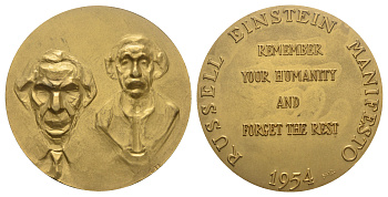 Болгария медаль 1977 28-ая Пагуошская конференция, в память о создании манифеста Б. Рассела-А. Эйнштейна  бронза, золочение    1093-6-42