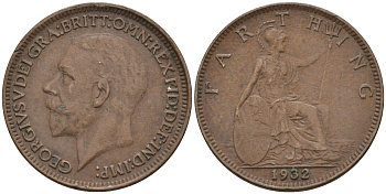 Великобритания 1 фартинг 1932 Георг V (1910-1936) KM 825, Spink 4061 бронза 4115-153