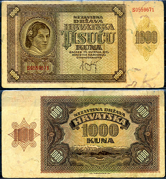 Хорватия 1000 кун 1941 Pick 4 a бумага 7548-101-3-1