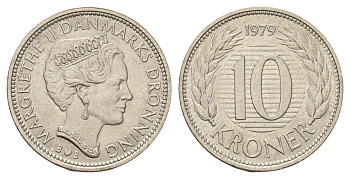 Дания 10 крон 1979 Маргрете II (1972-2024) KM 864 медно-никель 4653-944
