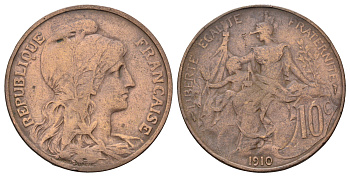 Франция 10 сантимов 1910 KM 843 бронза 180-726
