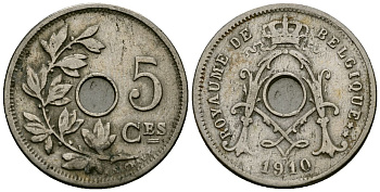 Бельгия 5 сантимов 1910 Belgique, Альберт I (1909-1934) KM 66 медно-никель 4173-437
