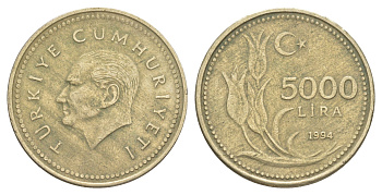Турция 5000 лир 1994 Кемаль Ататюрк KM 1025 никель латунь 4577-942
