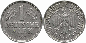 ФРГ 1 МАРКА 1963 G KM 110, J. 385 медно-никель 113-213