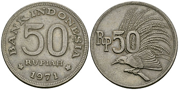 Индонезия 50 рупий 1971 райская птица KM 35 медно-никель 4138-1237