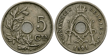 Бельгия 5 сантимов 1921 Belgie KM 67 медно-никель 4173-461