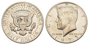 США 1/2 доллара (50 центов) 1973 Джон Кеннеди KM 202b медь плакированная медно-никелем aUNC 4521-732