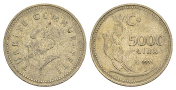 Турция 5000 лир 1993 Кемаль Ататюрк KM 1025 медь цинк никель 4648-854