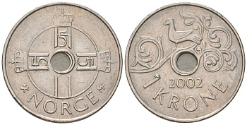 Норвегия 1 крона 2002 Харальд V (1991-) KM 462 медно-никель 4561-215