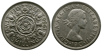 Великобритания 2 шиллинга (флорин) 1966 Елизавета II (1952-2022) KM 906, Spink 4146 медно-никель 4382-711