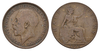 Великобритания 1/2 пенни 1921 Георг V (1910-1936) KM 809, Spink?4056 бронза 4675-356