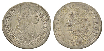 Венгрия 15 крейцеров 1675 KB, Леопольд I (1657-1705) KM 175, EH 1058 серебро 650-635