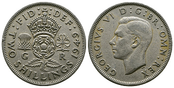 Великобритания 2 шиллинга (флорин) 1949 Георг VI (1936-1952) KM 878, Spink 4107 медно-никель 4381-1231