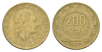 Италия 200 лир 1978 R, шестерня KM 105 алюминиевая бронза 4704-822