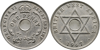Британская Западная Африка 1 пенни 1947 Георг VI (1937-1952) KM 19 медно-никель 1523-311