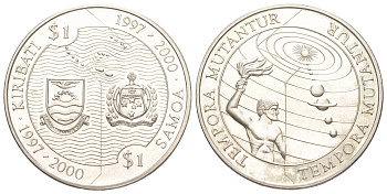 Кирибати и Самоа 1 доллар 1997 Времена меняются, неразрезанный формат KM 41 и 175 медно-никель PROOF 3896-1512