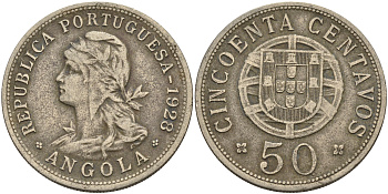 Португальская Ангола 50 сентаво 1928 KM 69 никель бронза 4117-132
