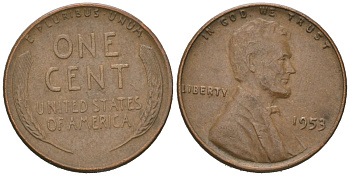 США 1 цент 1953 Авраам Линкольн  KM 132 бронза 220-223
