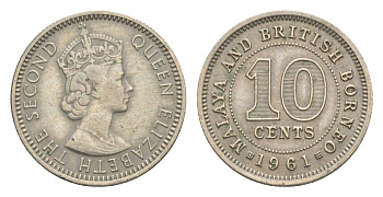 Малайя и Британское Борнео 10 центов 1961 KM 2 медно-никель 4636-164