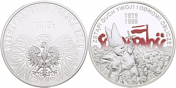 Польша 10 злотых 2009 Всеобщие выборы 1989 года, Иоанн Павел II, цветная эмаль, профсоюз Солидарность KM 681 серебро PROOF 1087-4-54