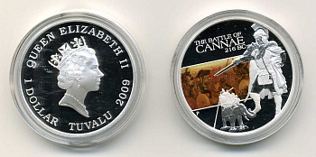 Тувалу 1 доллар 2009 битва при Каннах 216 г до н.э. серебро 00-000-00