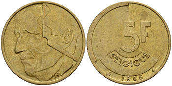 Бельгия 5 франков 1986 Belgique, Бодуэн I (1951-1993) KM 163 алюминиевая бронза 4601-142